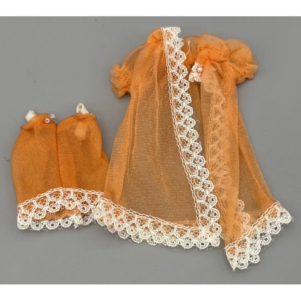 Vintage Barbie Doll Sheer Nighty Orange Pajama Set of 2 Outfit Lingerie 1970s